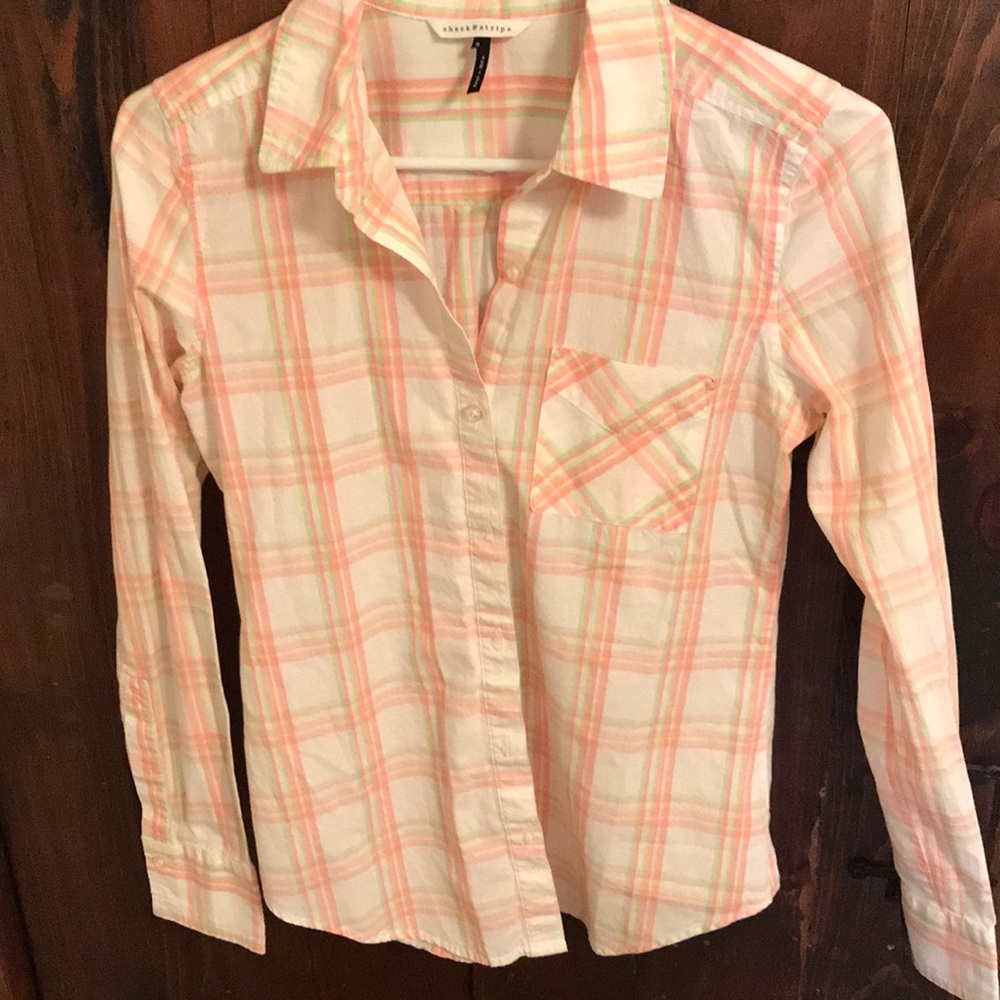 Check &Stripe button front casual shirt